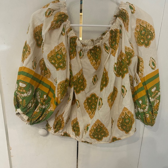 Haute Hippie Cream Blouse with Green & Gold Paisley Motif - Picture 4 of 11